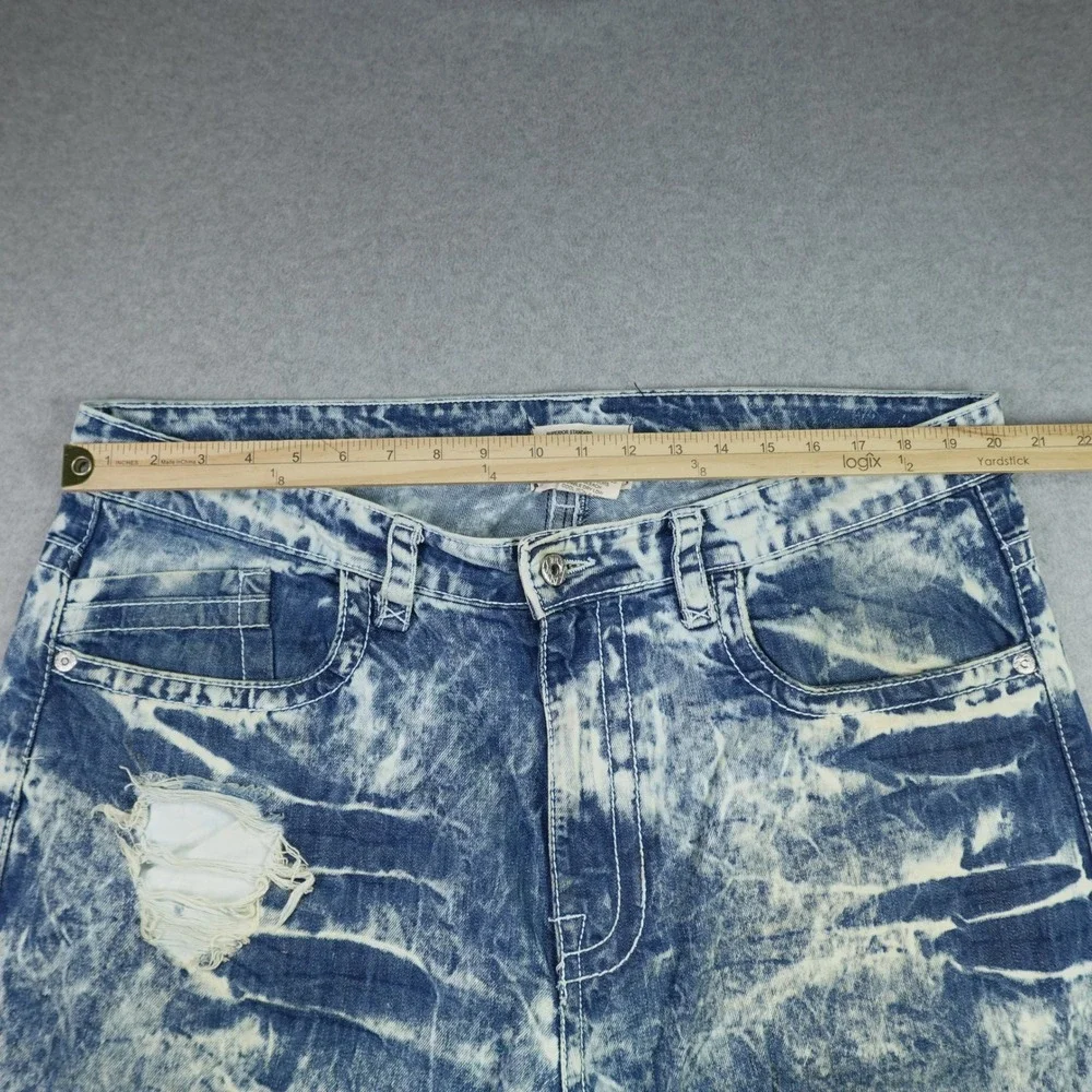 Smoke Rise Denim Shorts Mens 40 Blue Acid Wash Distressed Raw Hem Jean